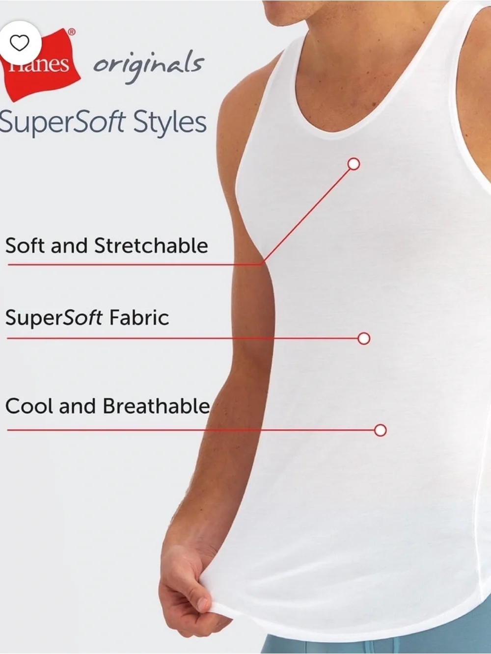 Hanes Originals Supersoft Tanks - Black, White, Gray- Men's 3 Pack